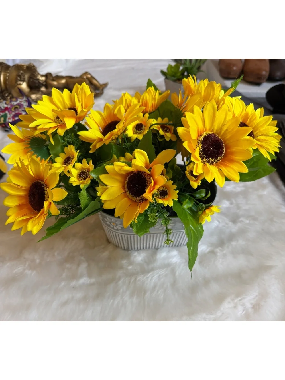 Artificial Sunflower Floral Arrangement in Decorative Metal